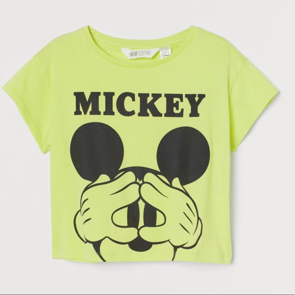 H&M Printed Mickey Jersey Short sleeve top yellow Size 12-14 NWT